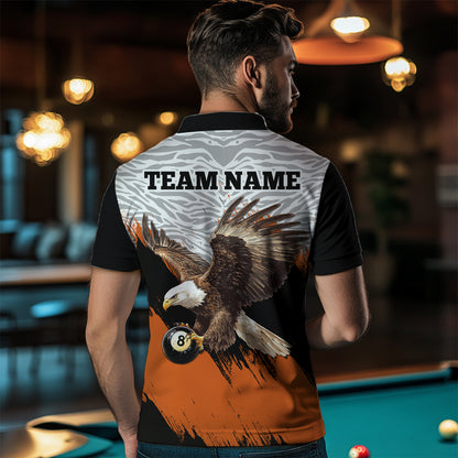 Funny Eagle Personalized Orange Camo Billiard 8 Ball Team Shirts For Men Billiard League Polo & 1/4 Zip Shirt NNT28