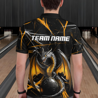 Black & Gold Dragon Bowling Shirt Custom Polo Bowling Jersey for Men Women QZT682