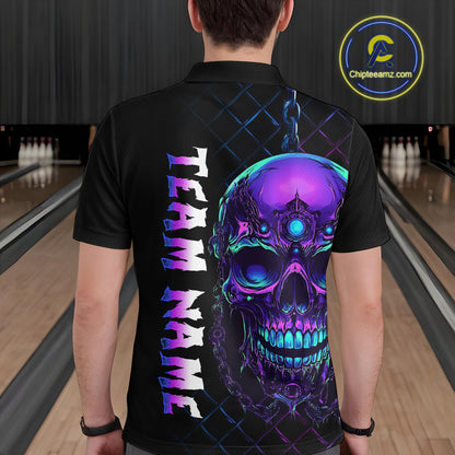 Purple Skull Bowling Custom Men Bowling Shirt Polo & Quarter-Zip Bowling Team Jerseys HNT51
