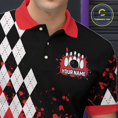 Red argyle pattern Retro Bowling Shirts For Men Custom My drinking team has a bowling problem NQS9825