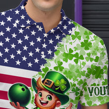 Load image into Gallery viewer, American flag St Patrick day shamrock pattern custom Team Bowling Polo, Quarter Zip shirt for Men NQS9581