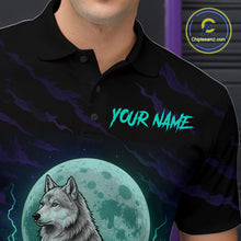 Load image into Gallery viewer, Teal And Purple Wolf &amp; Skull Bowling Team Shirt for Men Custom Bowling League Jersey Bowling Unisex QZT750
