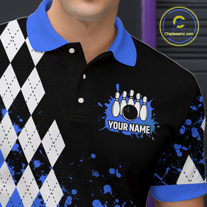 Blue argyle pattern Retro Bowling Shirts For Men Custom My drinking team has a bowling problem NQS9824