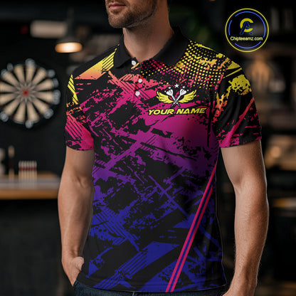 Purple Pink Yellow Grunge Aim Shoot Swear Repeat Dart Shirt For Men Custom Funny Darts Team Jersey TDM4034