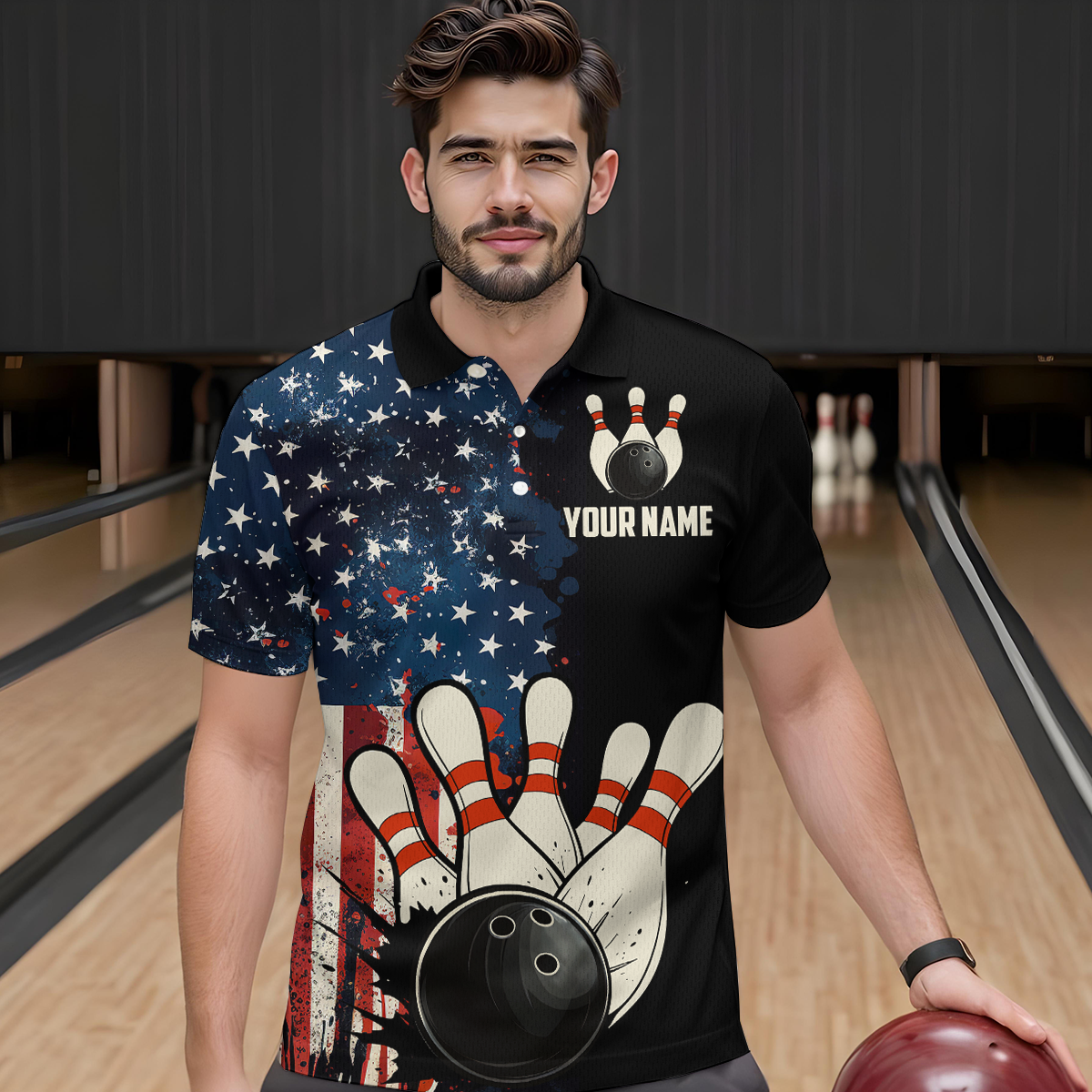 American Flag Bowling Shirt for Men Women Custom Patriotic Bowling Shirt Bowling Apparel MBL02