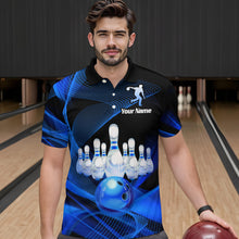 Load image into Gallery viewer, Blue Bowling Custom Men Bowling Shirt Polo &amp; Quarter-Zip Bowling Team Jerseys HNT53