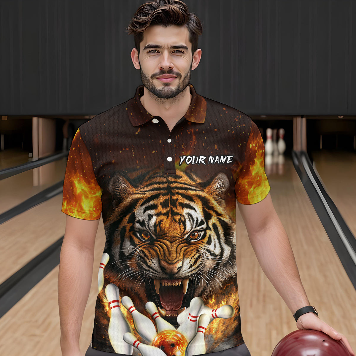 Flames Bowling Shirts Tiger Bowling Jersey Quarter-Zip Bowling Team League QZT634