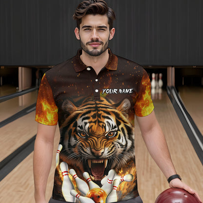 Flames Bowling Shirts Tiger Bowling Jersey Quarter-Zip Bowling Team League QZT634