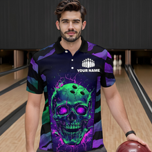 Load image into Gallery viewer, Black &amp; Purple Skull Bowling Jersey Custom Polo Bowling Team Shirt for Men Women QZT675