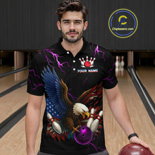 Load image into Gallery viewer, Purple Thunder US Flag Eagle Bowling Shirts for Men Team Bowling Polo &amp; Quarter-Zip HNT96