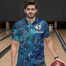 Load image into Gallery viewer, Blue Bowling Shirt Custom Bowling Jersey for Men &amp; Women Flame Bowling Shirt for Bowlers MBL55