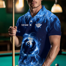 Load image into Gallery viewer, Personalized Blue Flaming Billiard Jerseys 8 Ball Pool Billiard Shirts for Men Team Polo &amp; 1/4 Zip Shirt NNT29