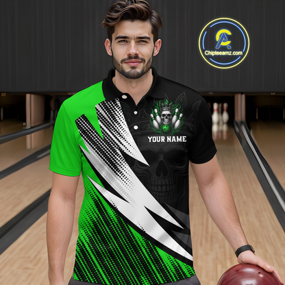 Green Skull Crown Bowling Custom Men Bowling Shirt Polo & Quarter-Zip Bowling Team Jerseys HNT65