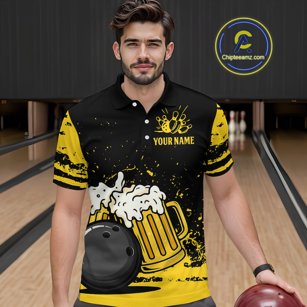 Custom Funny Beer Bowling Men Shirts Bowling Uniform Polo & 1/4 Zip Bowling Team Jerseys HNT98