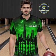 Load image into Gallery viewer, Green Bowling Custom Men Bowling Shirt Polo &amp; Quarter-Zip Bowling Team Jerseys HNT66