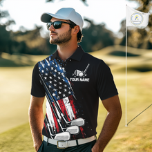 Load image into Gallery viewer, Black American Flag Golf Clubs Mens Golf polo shirts custom team name patriotic golf outfit for men NQS9871