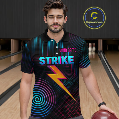 Bowling Shirt Strike Neon Lightning Custom Team Jersey for Men Graphic Bowling Uniform QZT727
