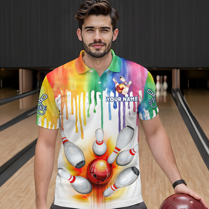 Rainbow Bowling Shirt for Men Women Personalized Polo Bowling Jersey Bowling Outfit QZT680