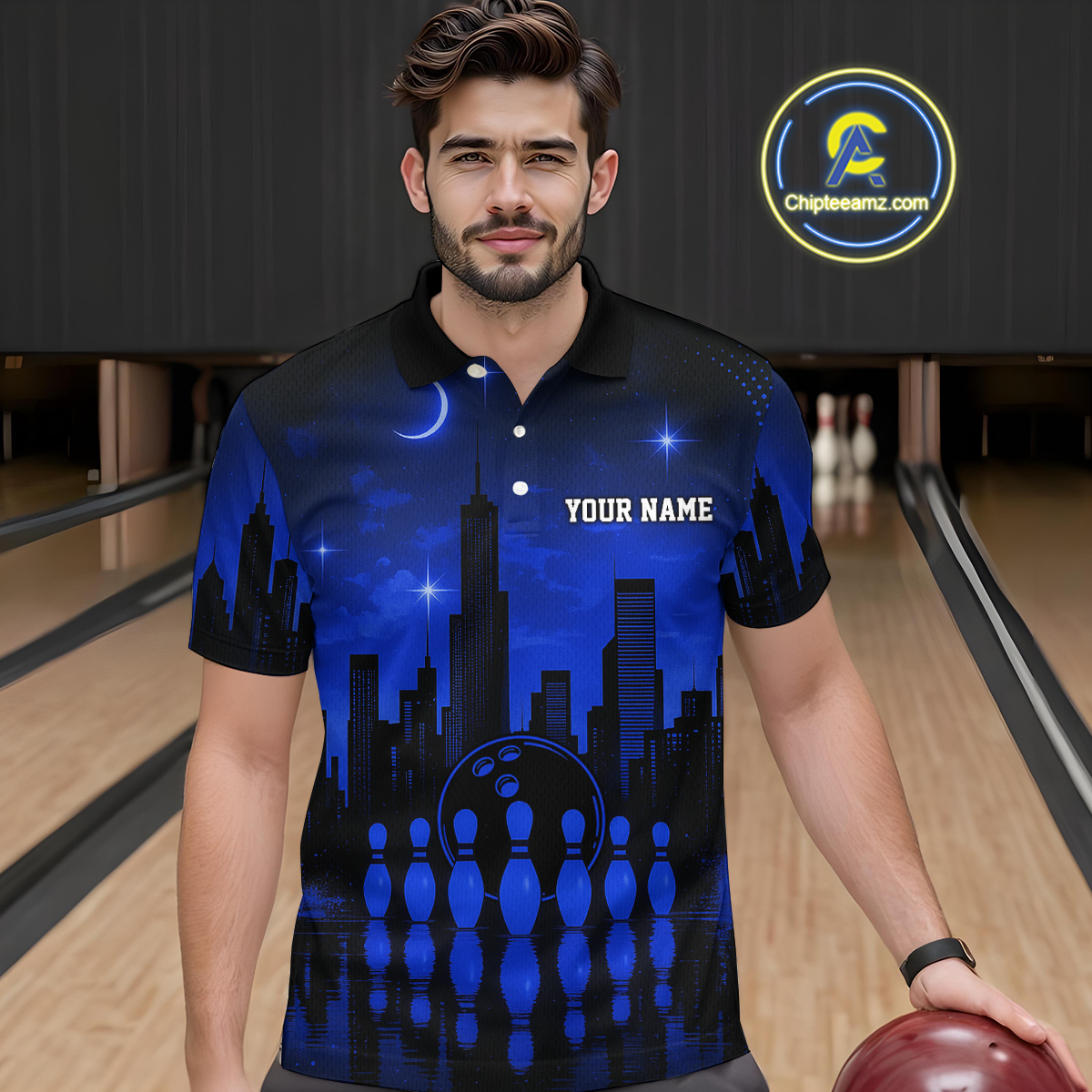 Blue Bowling Custom Men Bowling Shirt Polo & Quarter-Zip Bowling Team Jerseys HNT66