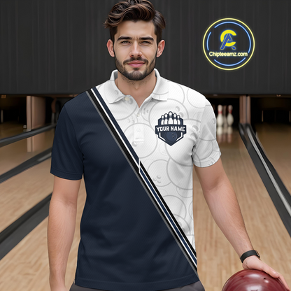 Dark Blue Bowling Custom Men Bowling Shirt Polo & Quarter-Zip Bowling Team Jerseys HNT64