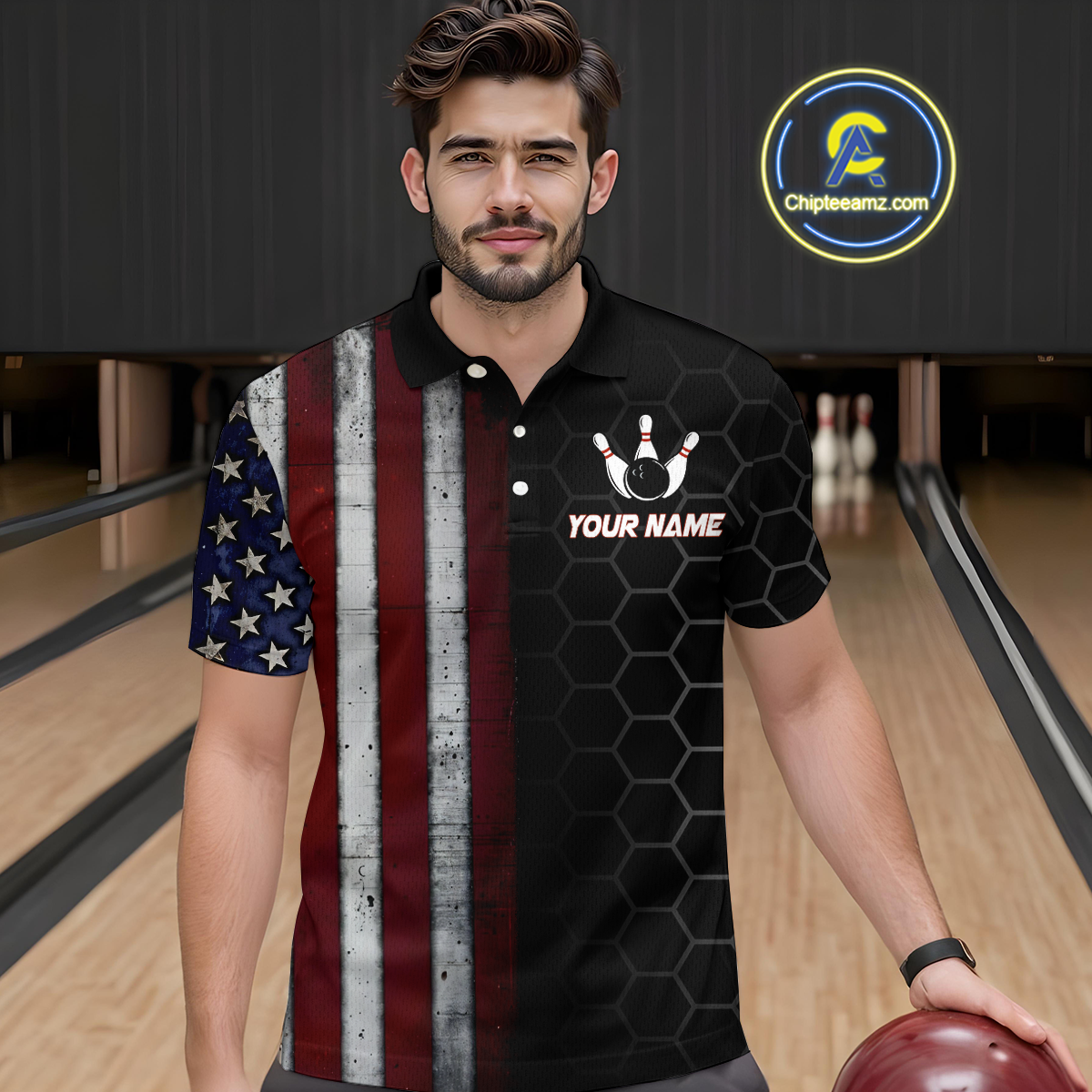 Custom American Bowling Polo Shirt Patriotic Bowling Jersey for Men Women QZT683