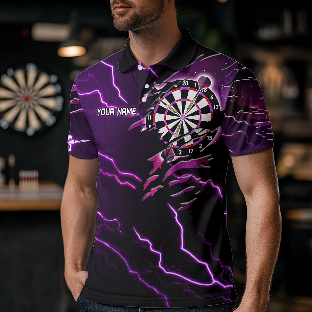 Personalized Thunder Lightning Eagle Purple Darts Shirt Polo & Quarter Zip For Men Dart Team Jersey TDM3578
