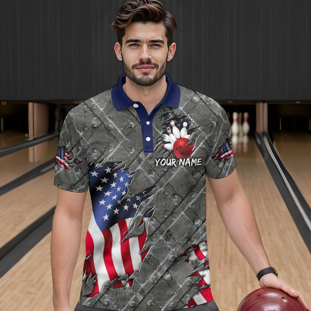 American Flag Bowling Shirt for Men and Women Patriotic Bowling Jere for Bowlers MBL38