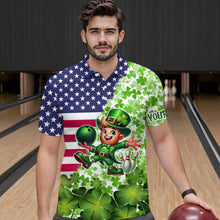 Load image into Gallery viewer, American flag St Patrick day shamrock pattern custom Team Bowling Polo, Quarter Zip shirt for Men NQS9581