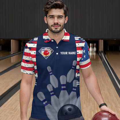 Custom Patriotic Bowling Shirts for Women Men American Flag Bowling Shirt for Team MBL06