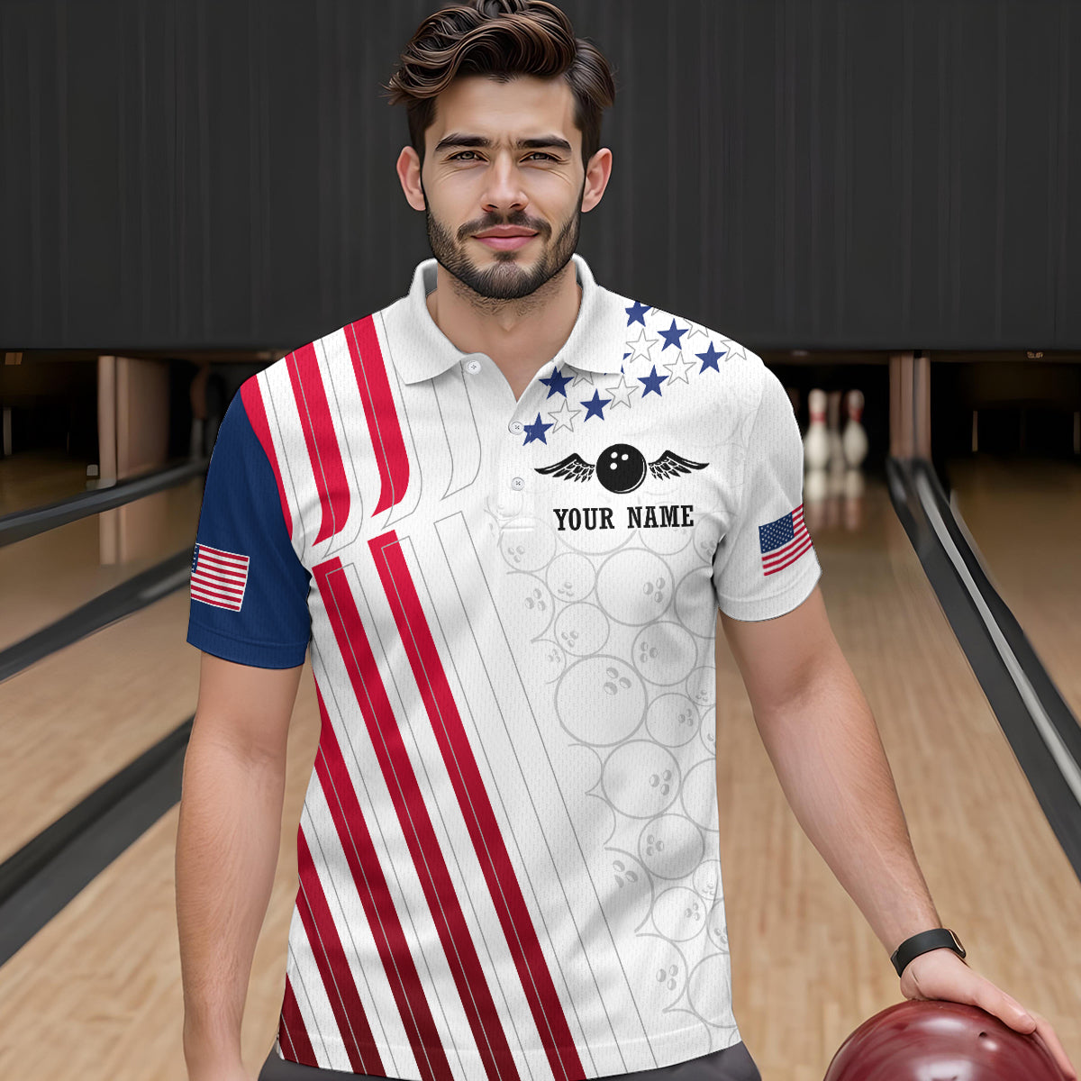 American Flag Bowling Shirts for Men Women Team Bowling Shirt Patriotic Bowling Shirt MBL08