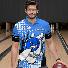 Load image into Gallery viewer, Personalized Blue Funny Crazy Bowling Shirt for Men Polo &amp; Quarter-Zip Bowling Jersey with Team HNT03