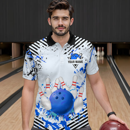 Blue Bowling Shirts Custom Watercolor Bowling Jersey for Men Women with Team Name MBL53