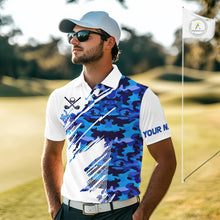 Load image into Gallery viewer, Personalized Mens golf polo shirts custom white and blue camo mens golf apparel, golfing gifts NQS10073