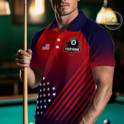 US Flag Billiard Jersey For Men Custom 8 Ball Polo & Quarter Zip Billiard Shirts Pool Team Jersey TDM3801