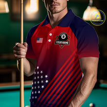 Load image into Gallery viewer, US Flag Billiard Jersey For Men Custom 8 Ball Polo &amp; Quarter Zip Billiard Shirts Pool Team Jersey TDM3801