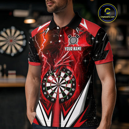 Red Darts Jerseys Custom Thunder Lightning Dragon Dart Shirt Team Polo & Quarter Zip For Men TDM4315