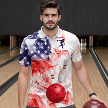 Load image into Gallery viewer, American Flag Smoke Bowling Shirt for Men Custom Polo &amp; Quarter-Zip Team Bowling Jersey with Team HNT21