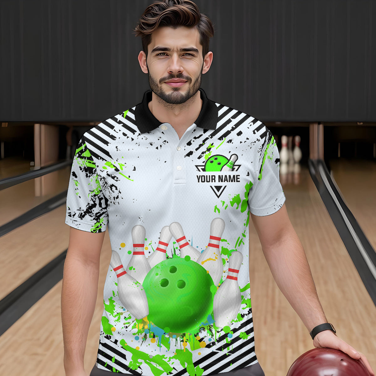 Green Bowling Shirts Custom Watercolor Bowling Jersey for Men Women with Team Name MBL53