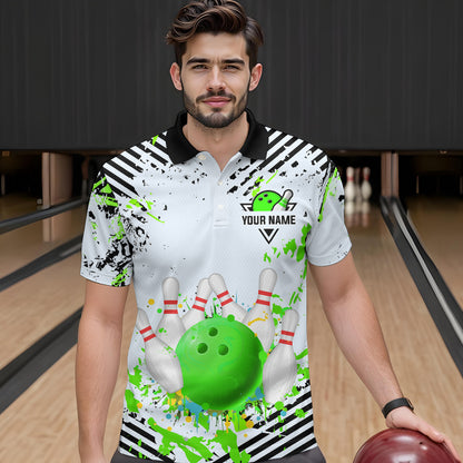 Green Bowling Shirts Custom Watercolor Bowling Jersey for Men Women with Team Name MBL53