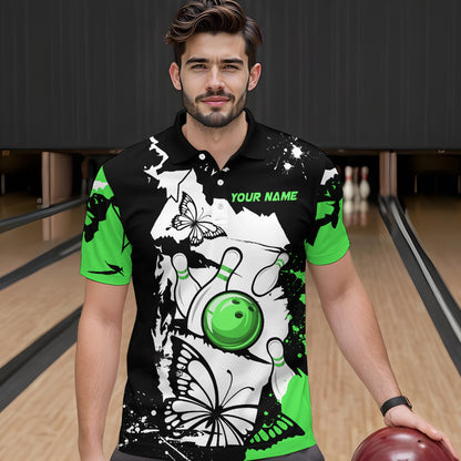 Custom Green Butterflies Bowling Shirt for Men Women Team Bowling Polo&Quater Zip MBL76