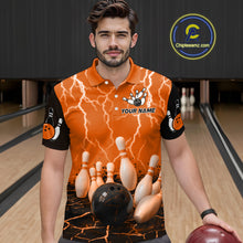 Load image into Gallery viewer, Orange Thunder Lightning &amp; Lava Bowling Shirt for Men Women Team Bowling Jersey MBL92