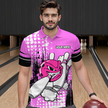 Load image into Gallery viewer, Personalized Pink Funny Crazy Bowling Shirt for Men Polo &amp; Quarter-Zip Bowling Jersey with Team HNT03
