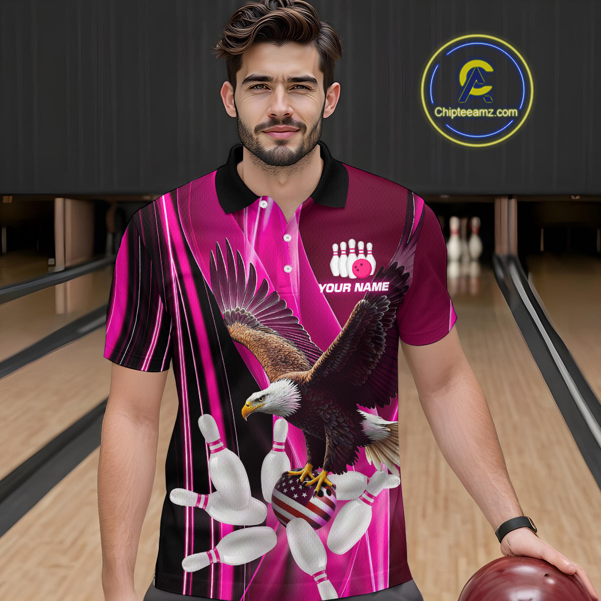Custom Pink Eagle Bowling Shirt for Men Women Team Bowling Polo Shirts & 1/4 Zip MBL95