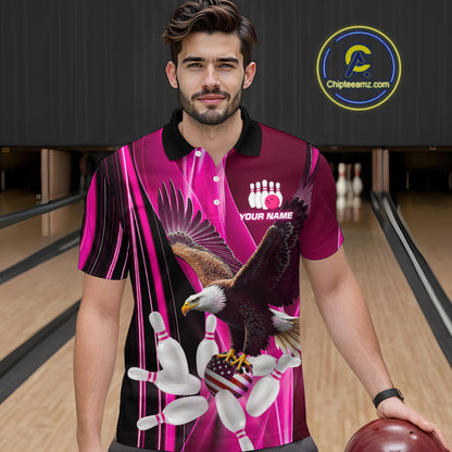 Custom Pink Eagle Bowling Shirt for Men Women Team Bowling Polo Shirts & 1/4 Zip MBL95
