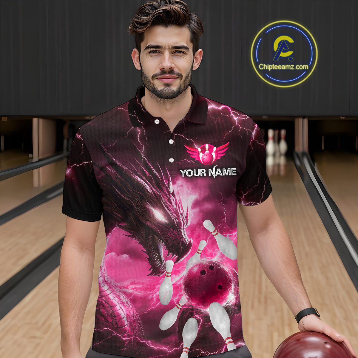 Custom Dragon Bowling Shirt Pink Thunder Bowling Jersey for Men Women Team MBL82