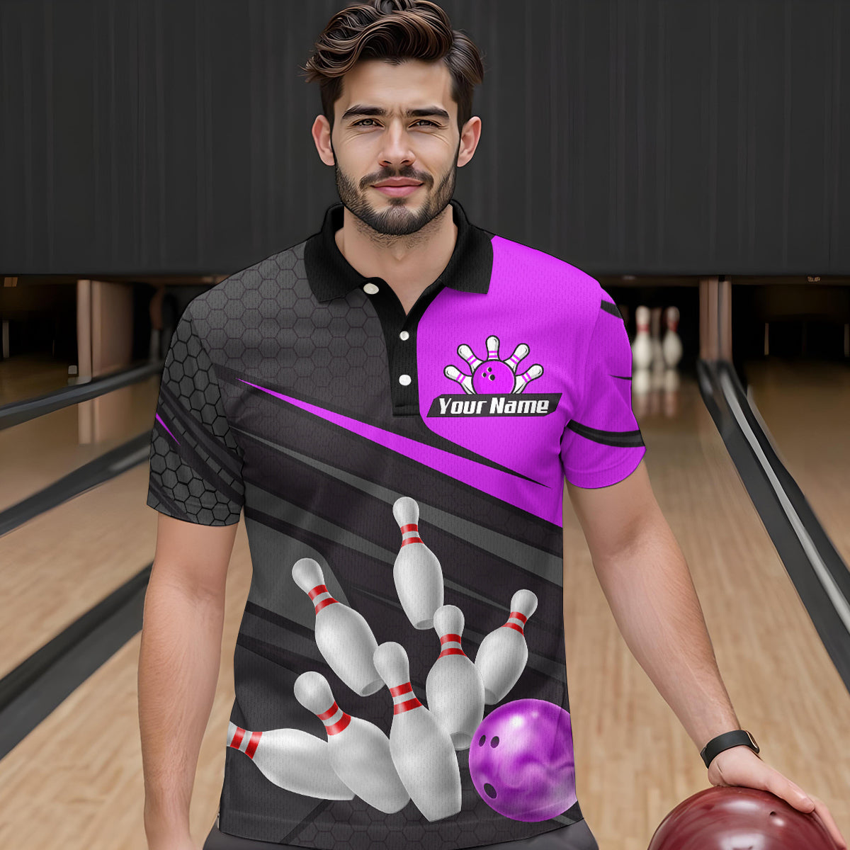 Purple Bowling Shirt for Men&Women Team Bowling Jersey Colorful Bowling Polo & 1/4 Zip MBL49
