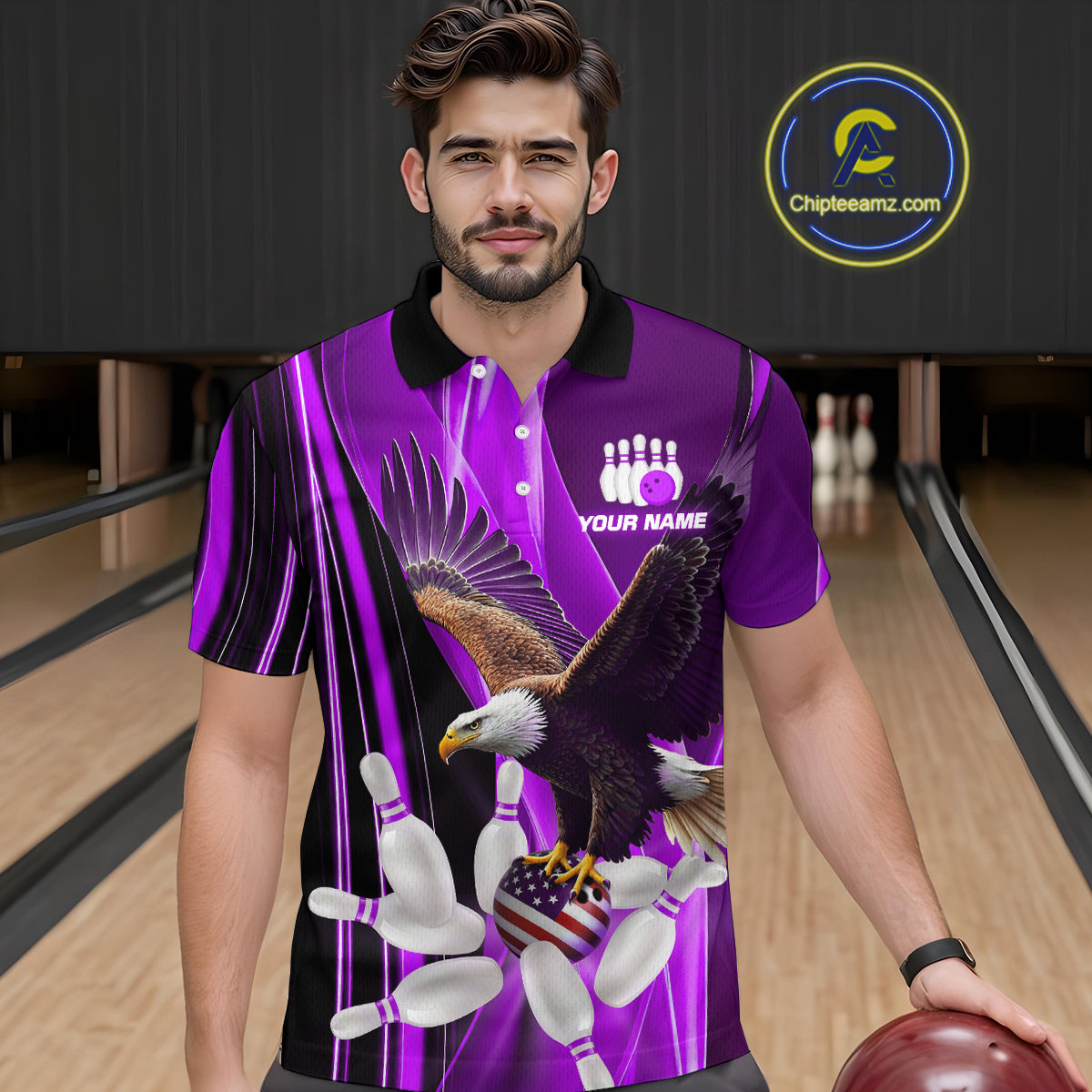 Custom Purple Eagle Bowling Shirt for Men Women Team Bowling Polo Shirts & 1/4 Zip MBL95