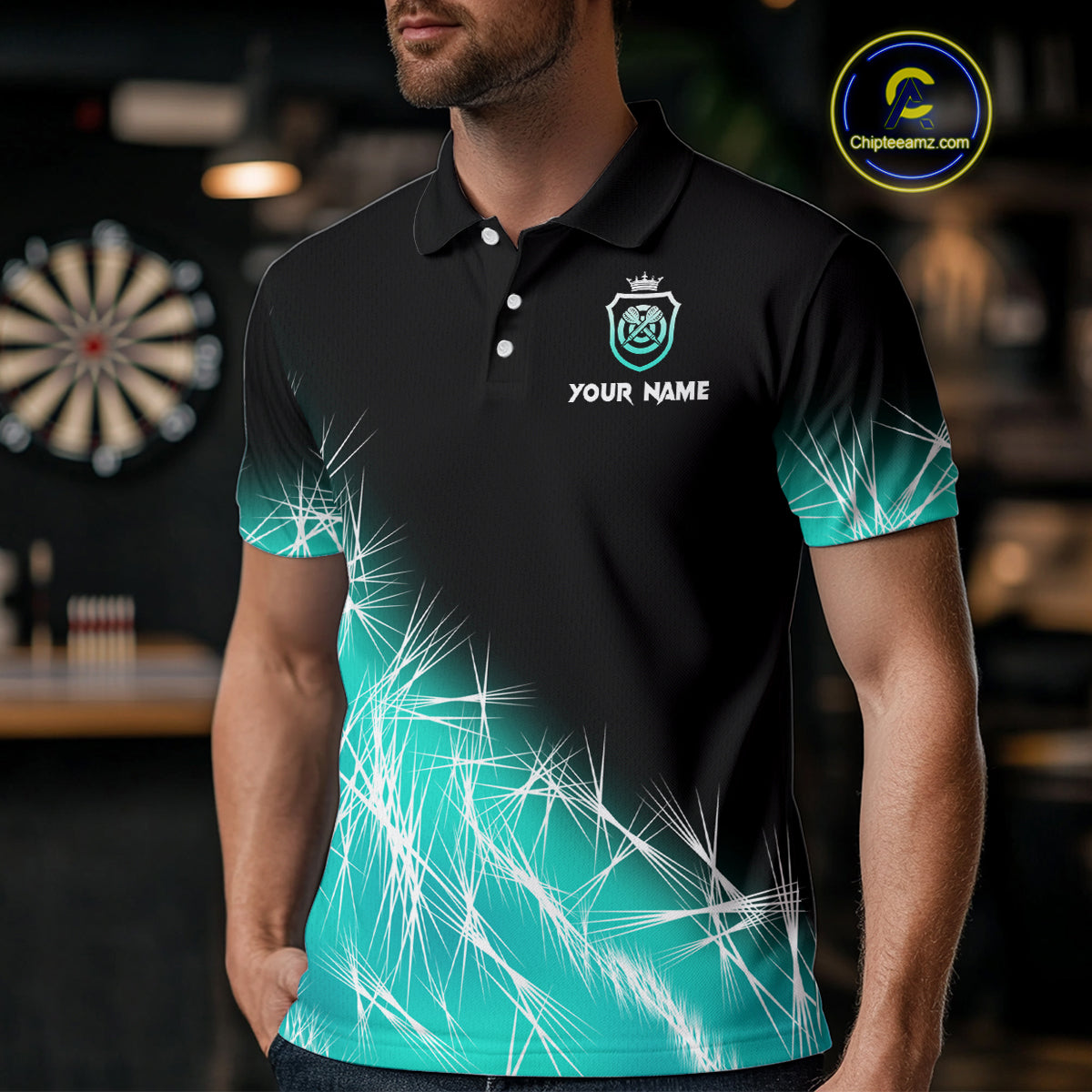 Turquoise Icy Lights Mens Darts Polo & Quarter Zip Custom Dart Shirt For Team Darts Jersey Outfit TDM4150