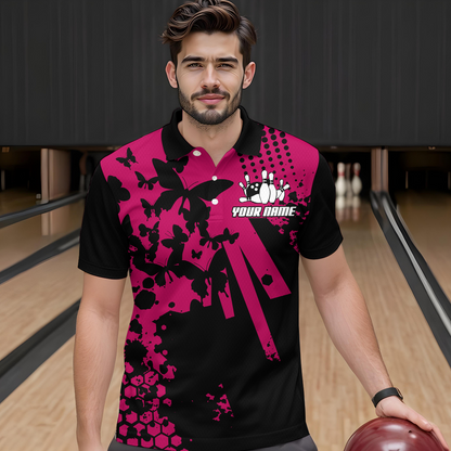 Custom Pink Butterflies Bowling Shirts for Men Women Bowling Jersey Team Name MBL79
