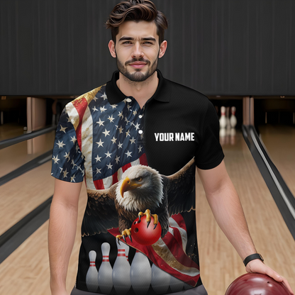 Custom Eagle Bowling Team Jersey American Bowling Polo Shirt for Men Women QZT636